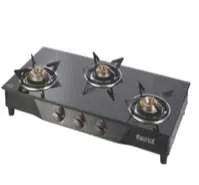 GRANITE 3 BR AUTO Gas Stove Black Toughened Glass 3 Burner Auto Ignition