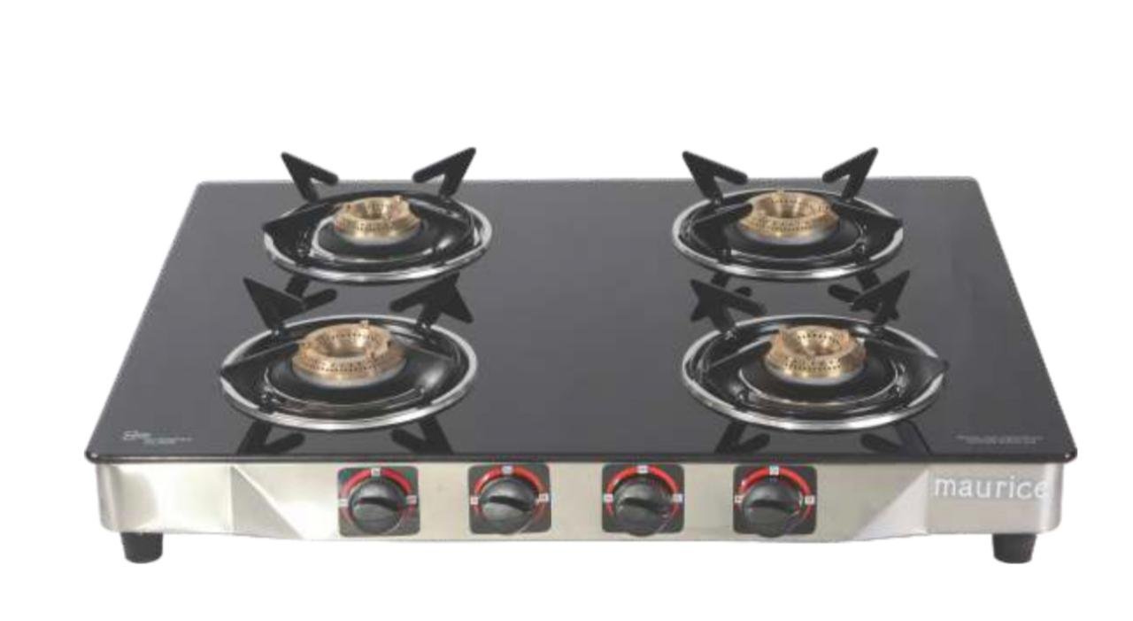 GRANITE 4 BR AUTO Gas Stove Black Toughened Glass 4 Burner Auto Ignition